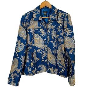 Vintage ELCC Tapestry Blazer Jacket Needlepoint Pockets Long Sleeve BLue Gold- L